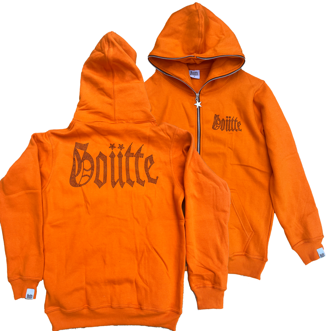 RHINESTONE  FULL ZIP UP ORANGE/BLACK